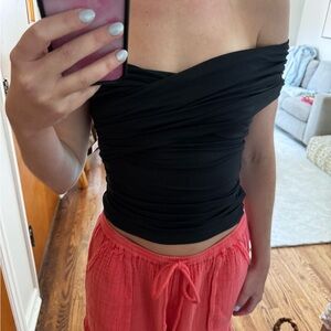 Abercrombie & Fitch Black Ruched Off-Shoulder Top